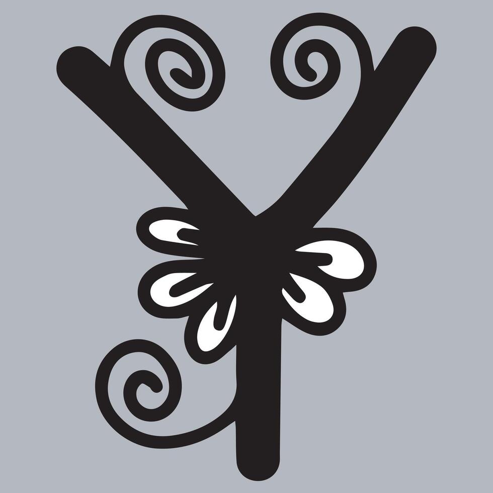 Alphabet Y. Floral Ornamental Alphabet, Initial Letter Y. Education and fun for kids. vector