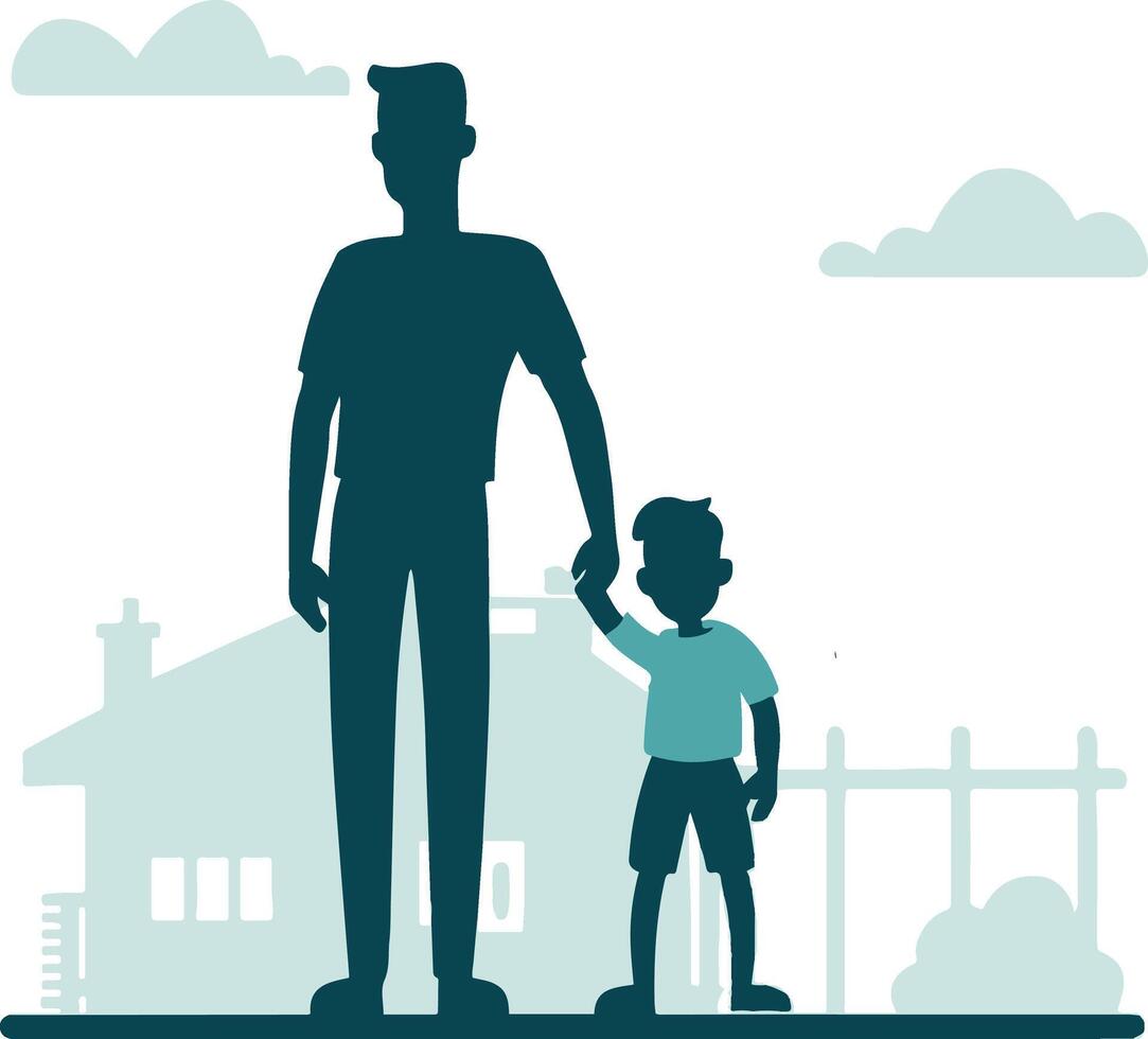 Flat design father and son silhouette vector