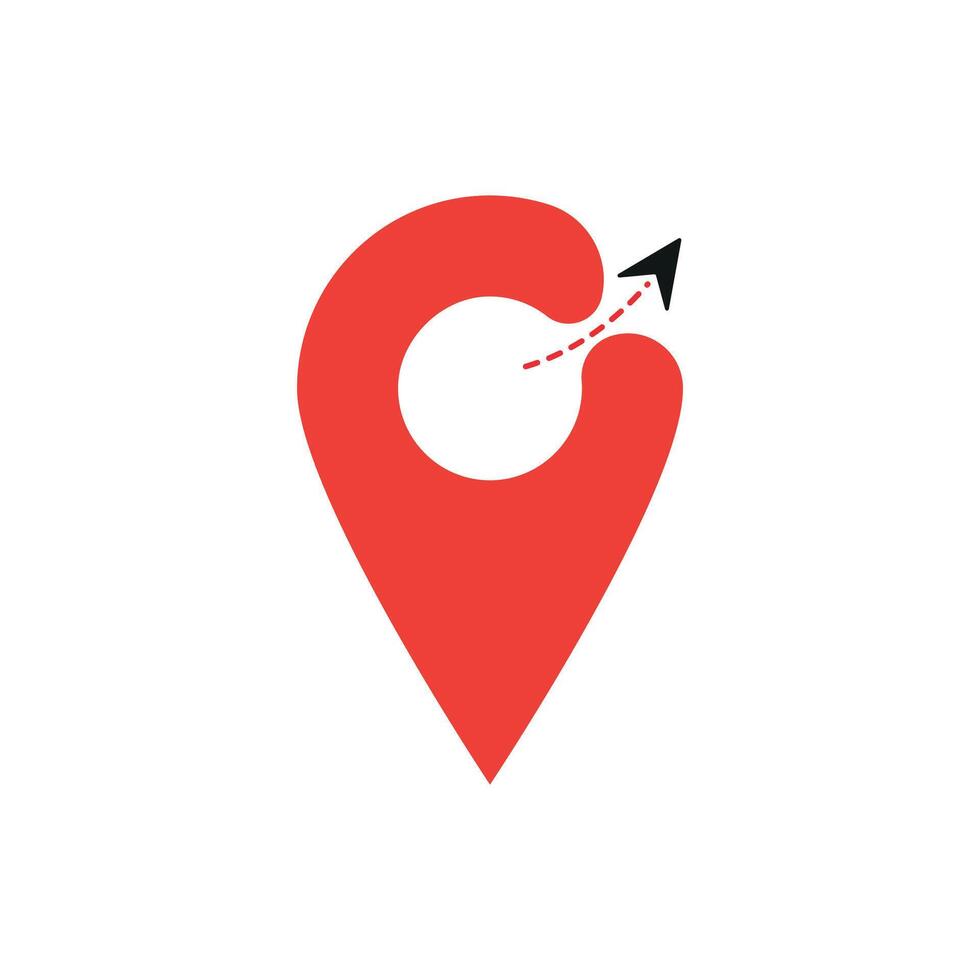 Red marker with fly airplane icon shows vector