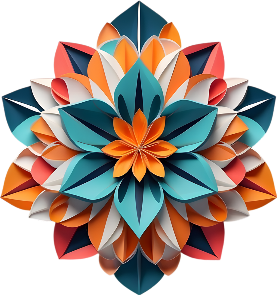 Geometric bloom. A vibrant flower constructed from overlapping geometric shapes. AI-Generated. png