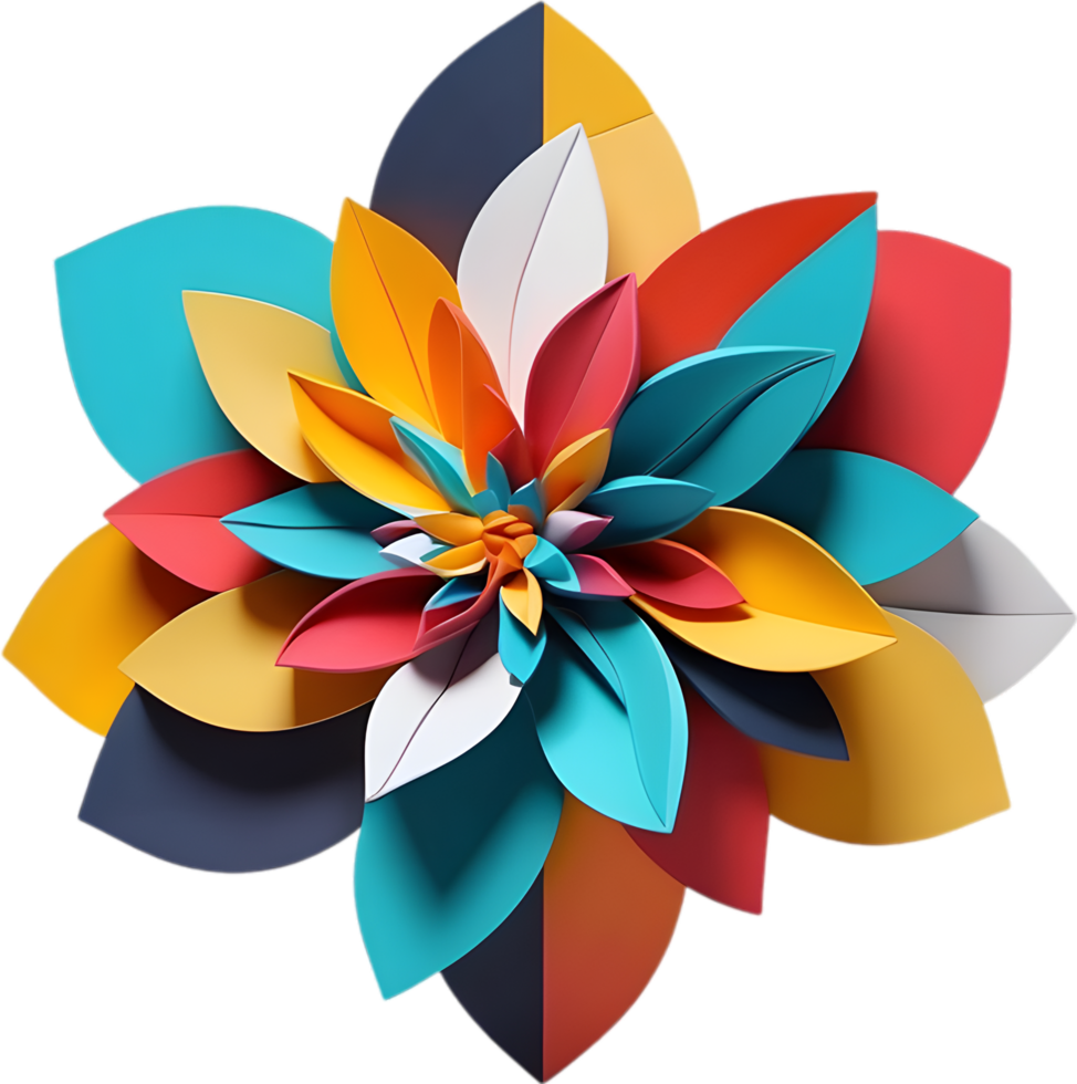 Geometric bloom. A vibrant flower constructed from overlapping geometric shapes. AI-Generated. png