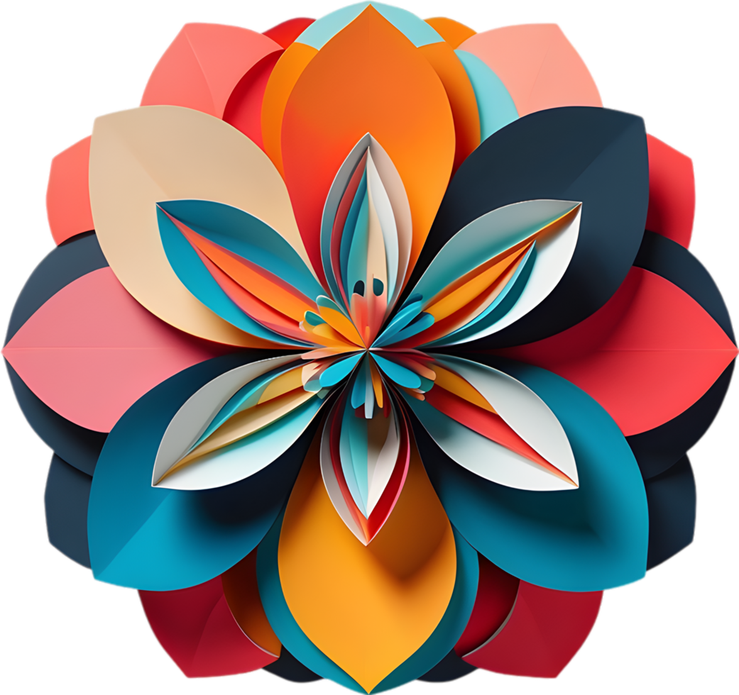 Geometric bloom. A vibrant flower constructed from overlapping geometric shapes. AI-Generated. png