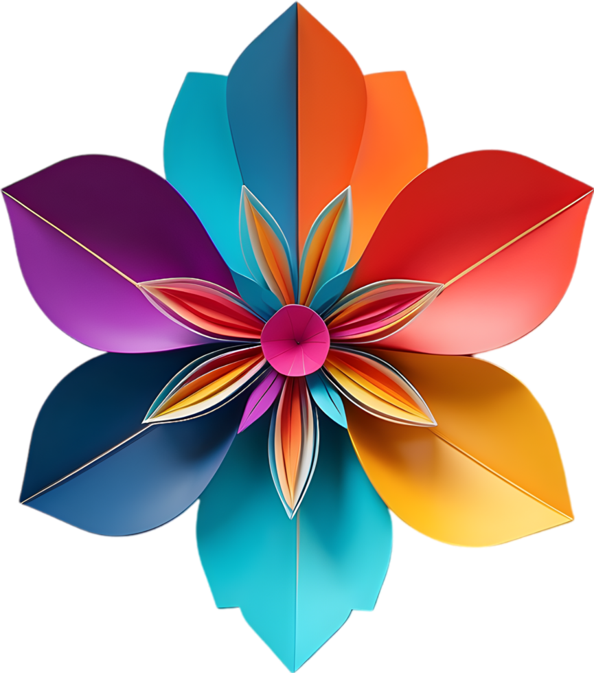 Geometric bloom. A vibrant flower constructed from overlapping geometric shapes. AI-Generated. png