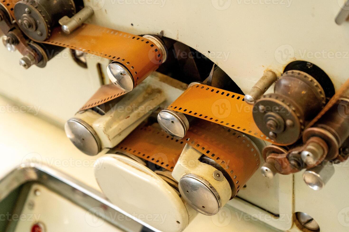 Sound recording on film. Bobbin reel on an old recorder. Retro tape recorder photo