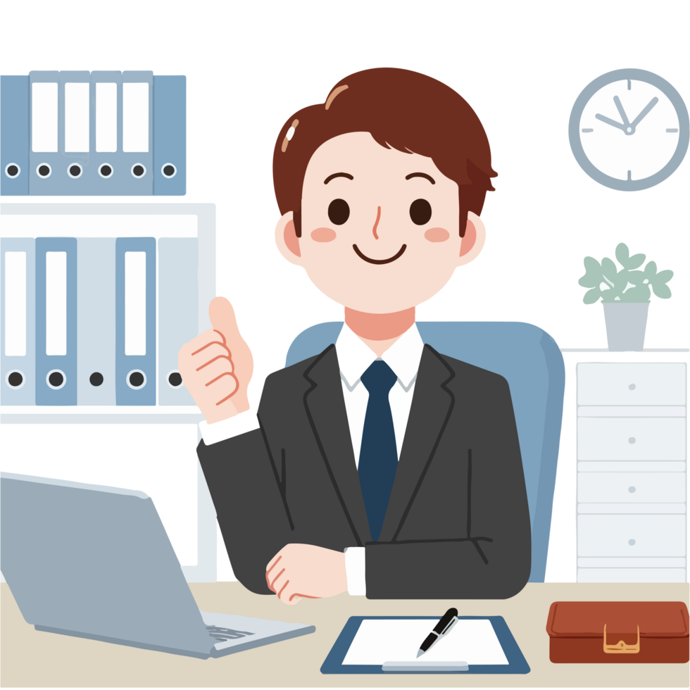 Cartoon character with the desk working concept illustration png