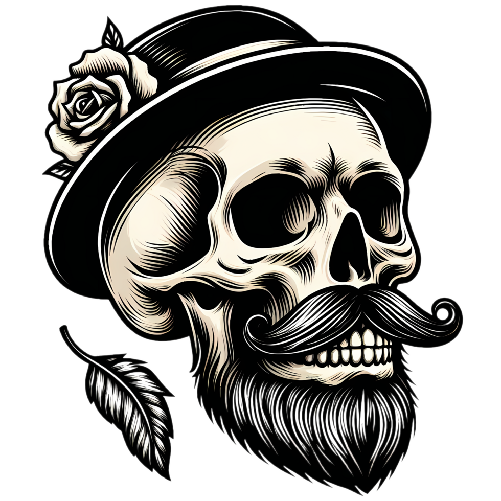 Skull with beard and mustache png