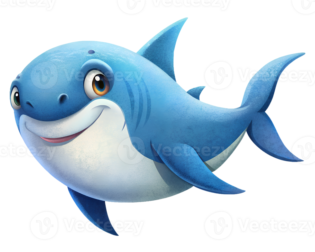 Cartoon style illustration of cute shark isolated on transparent background. png