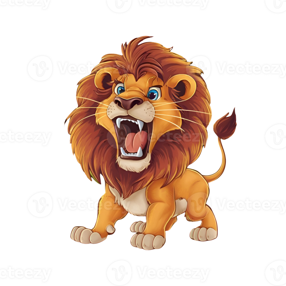 roaring lion standing hand drawn cartoon png