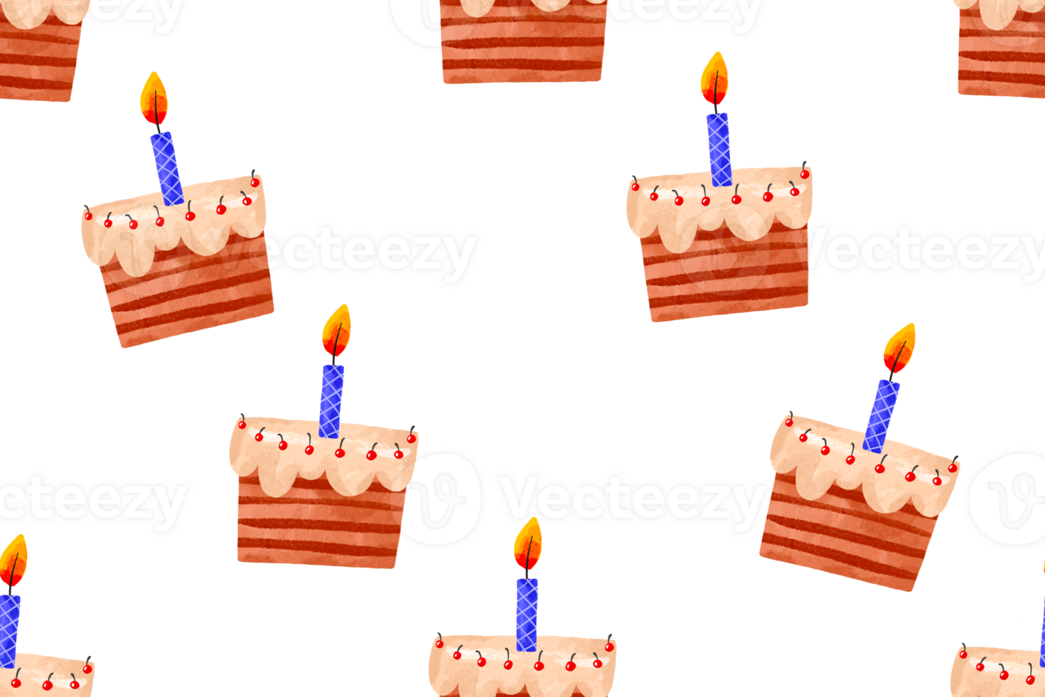 Seamless pattern with cakes. Cute background with birthday cake. Hand drawn illustration png