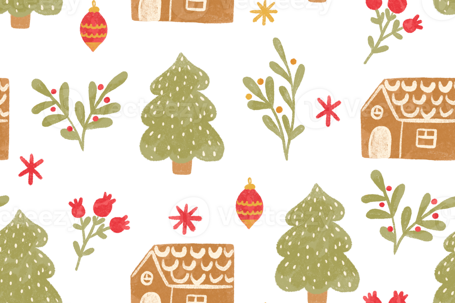 Seamless Christmas pattern with gingerbread and fir trees. Winter holidays. New Year background. Ideal for background. Christmas design png