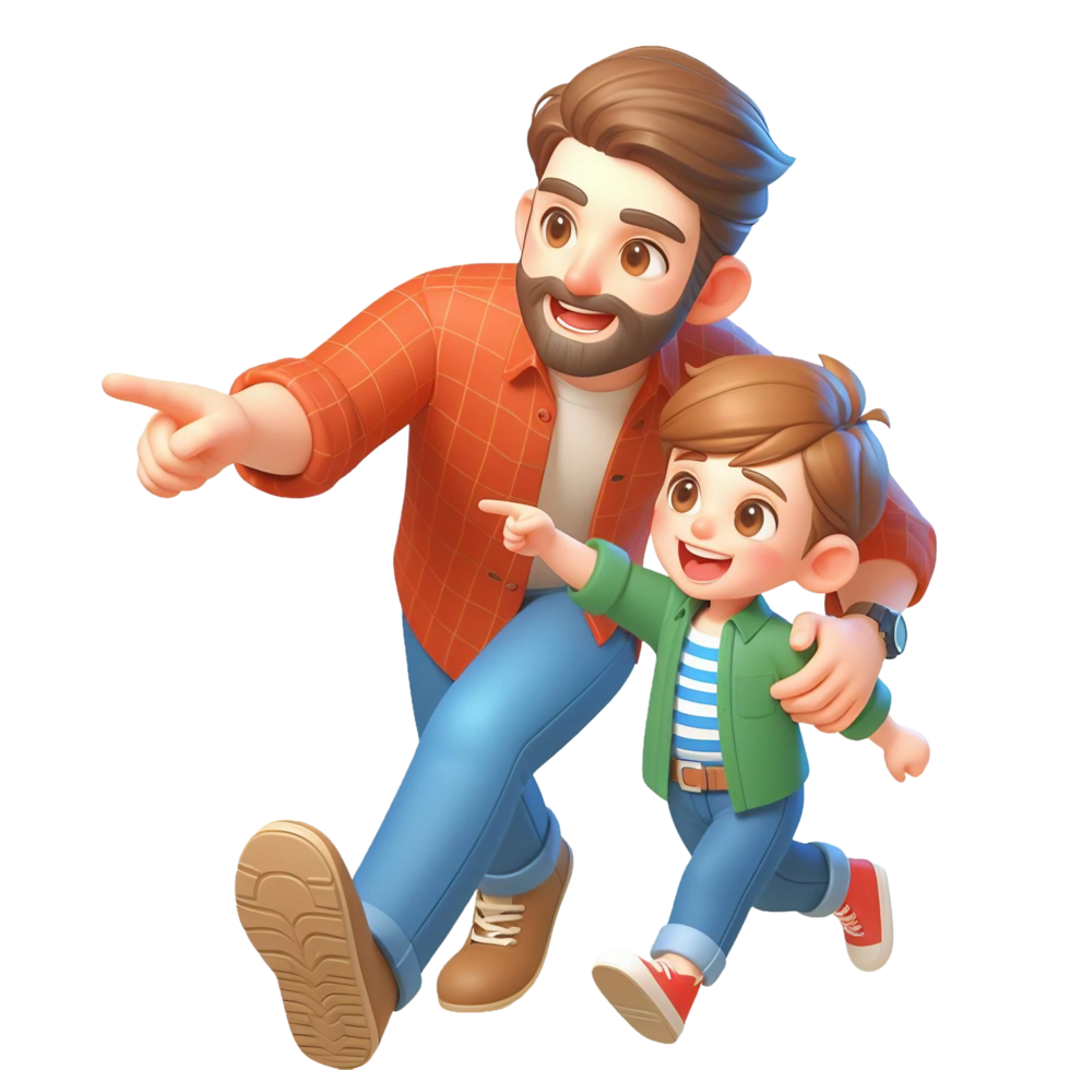 Happy Father's Day 3d illustration of Father and Son Character on transparent background. Father and son having fun , 3d Cartoon character png
