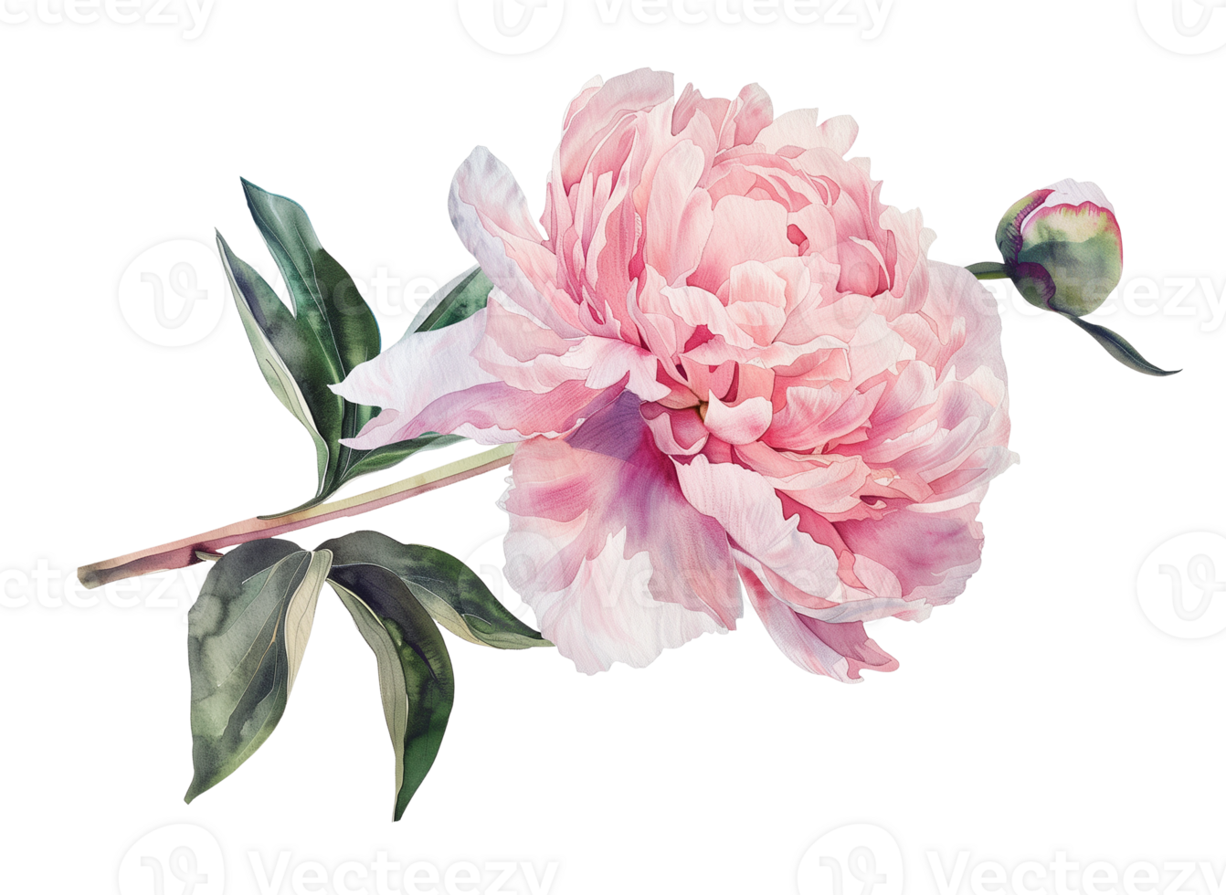 Watercolor beautiful pale pink peony flower isolated. Beautiful flower for wedding and invitation. png