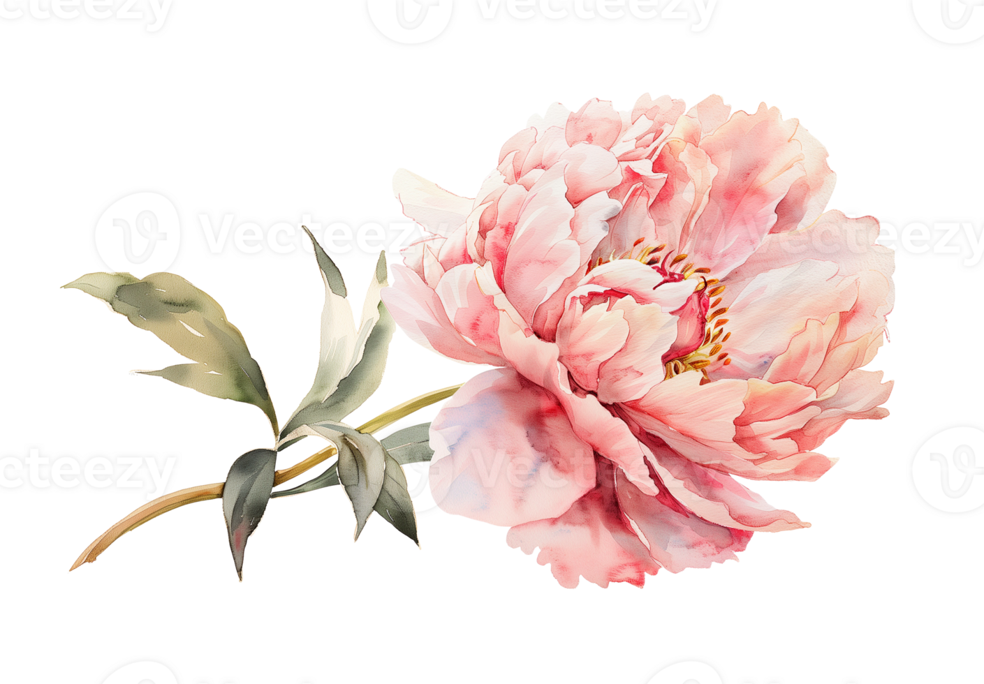 Watercolor beautiful pale pink peony flower isolated. Beautiful flower for wedding and invitation. png