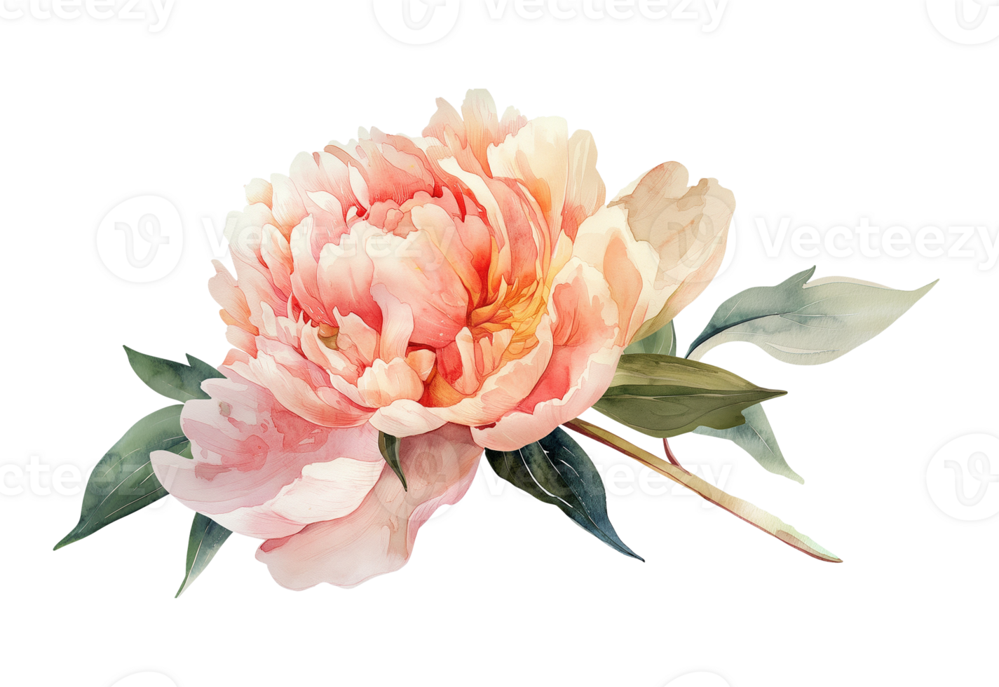 Watercolor beautiful pale pink peony flower isolated. Beautiful flower for wedding and invitation. png