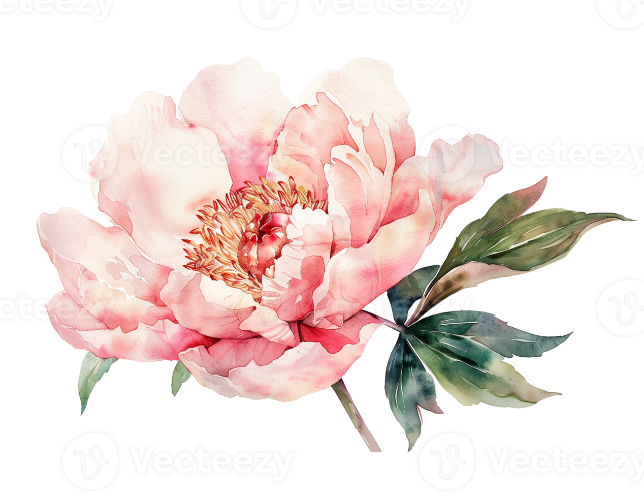 Watercolor beautiful pale pink peony flower isolated. Beautiful flower for wedding and invitation. png