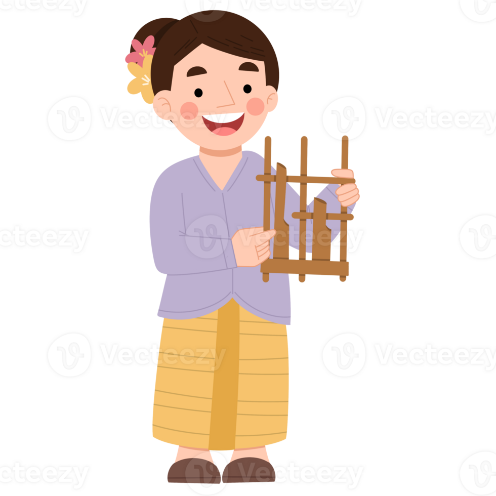 Mädchen spielen Musical Instrument angklung Karikatur Illustration png