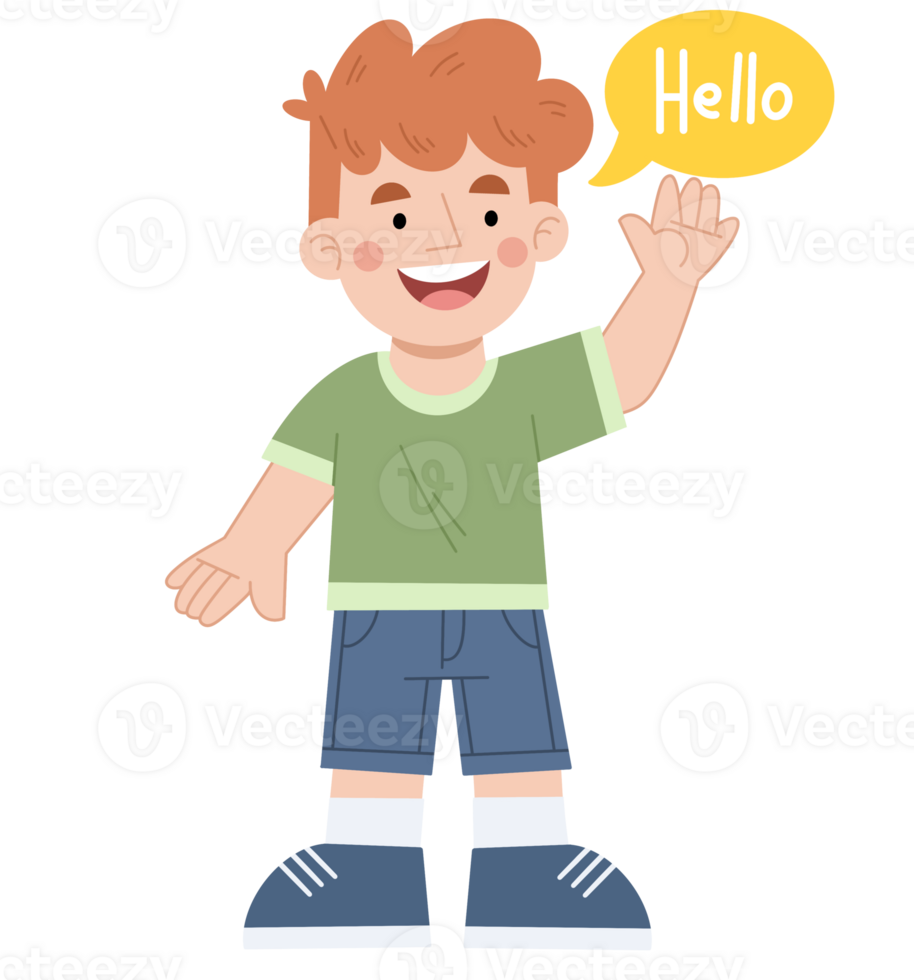 Boy saying hello cartoon illustration png