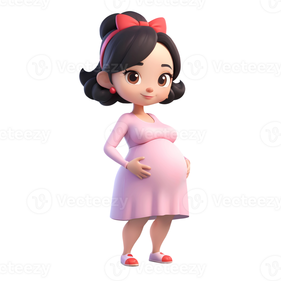 3d rendering pregnant woman cartoon character png
