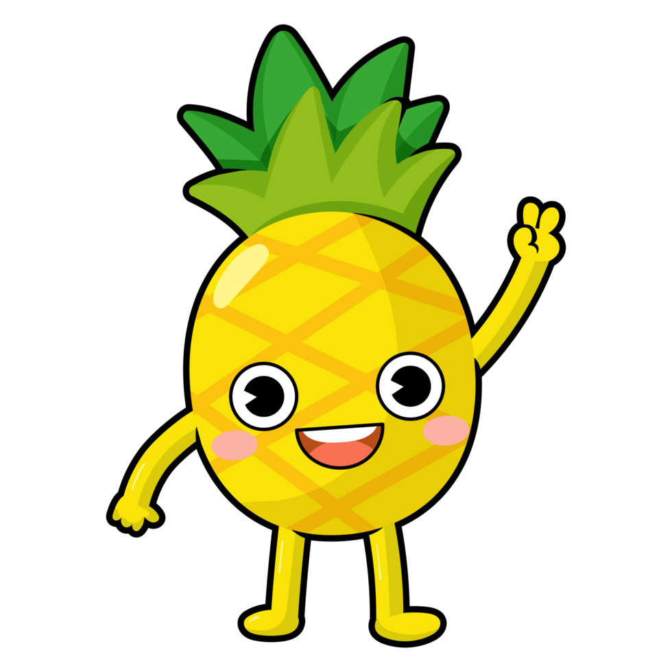 grappig ananas tekenfilm met armen en poten. fruit schattig png