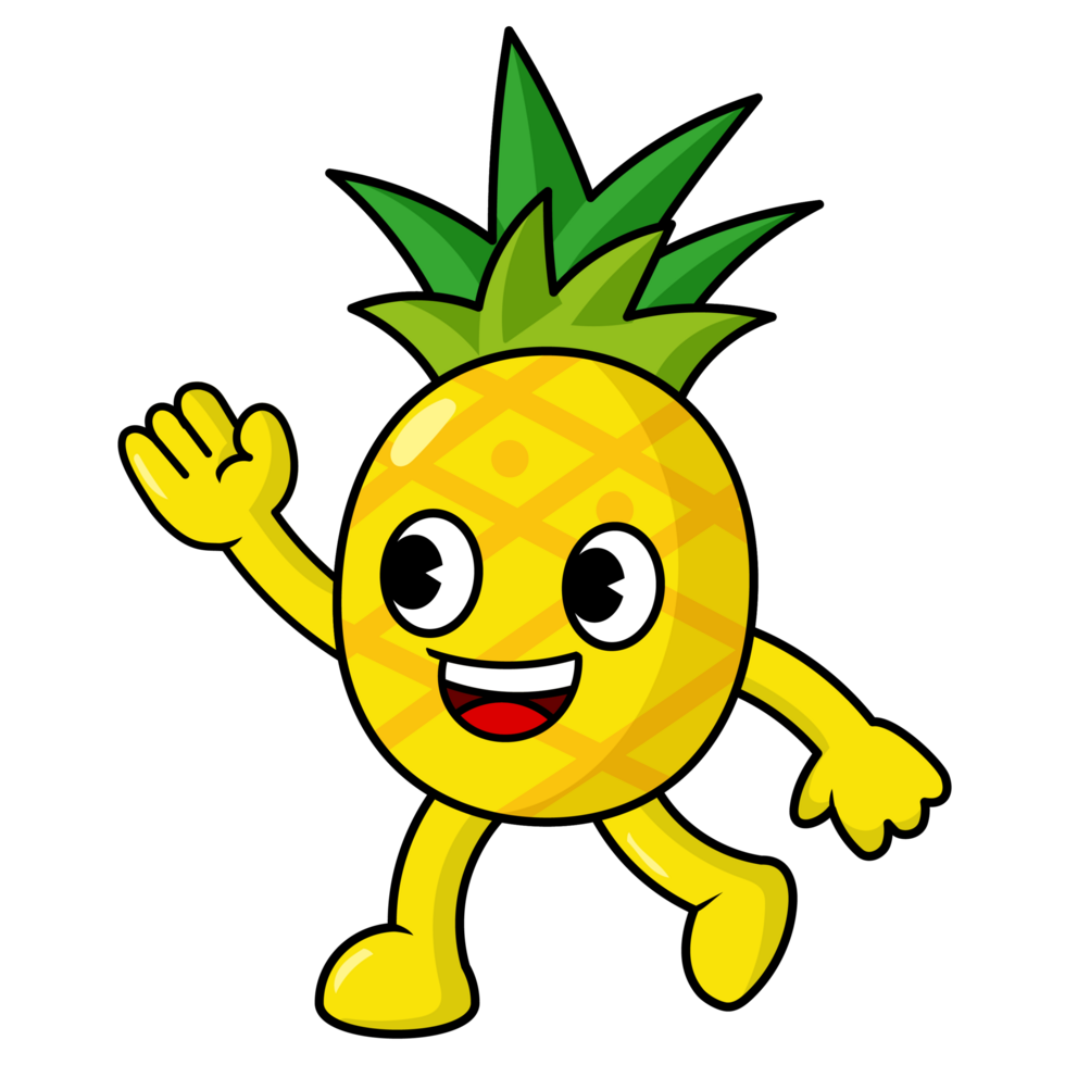 grappig ananas tekenfilm met armen en poten. fruit schattig png