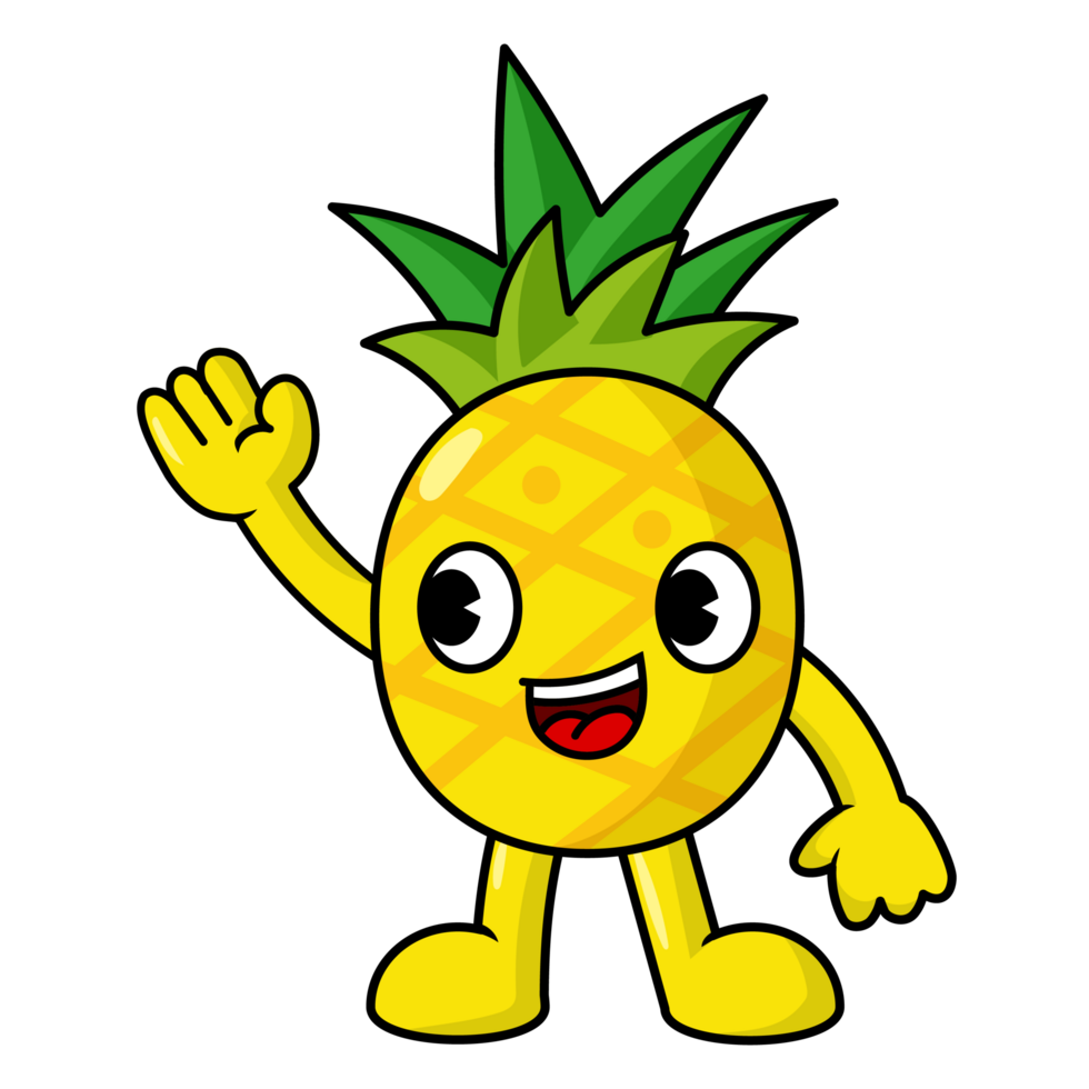 grappig ananas tekenfilm met armen en poten. fruit schattig png