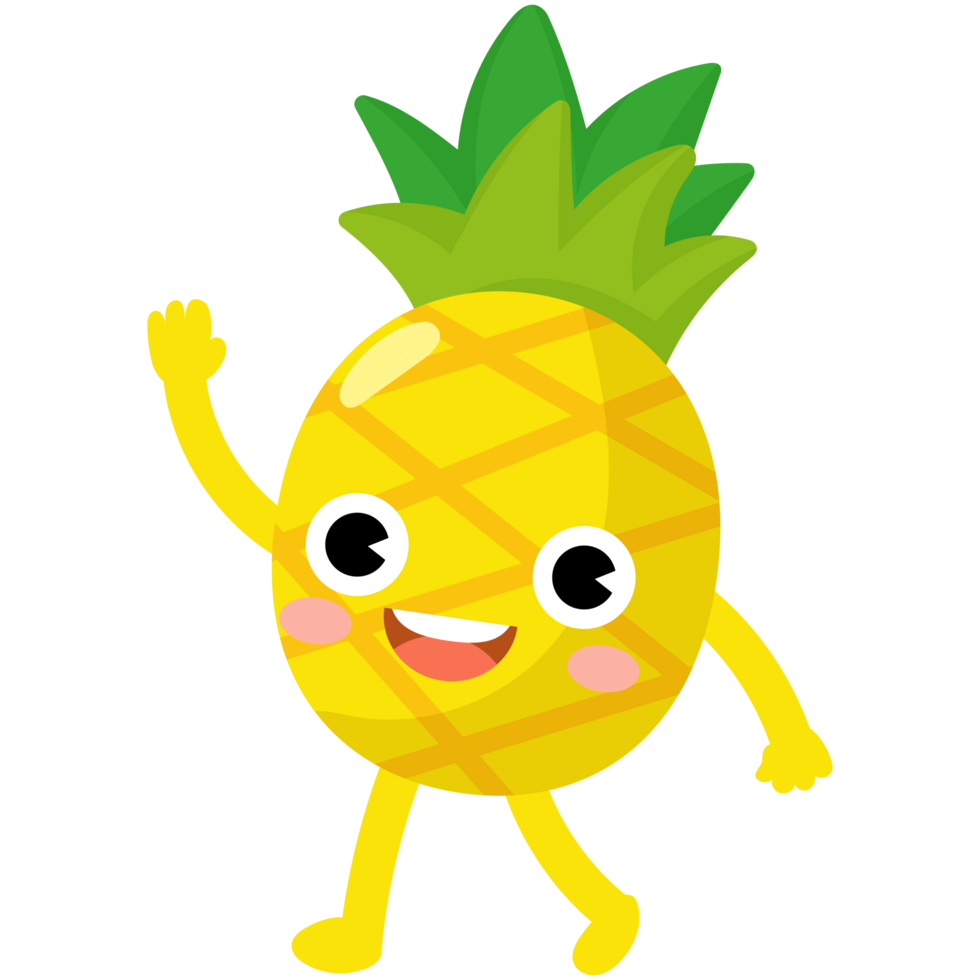 grappig ananas tekenfilm met armen en poten. fruit schattig png