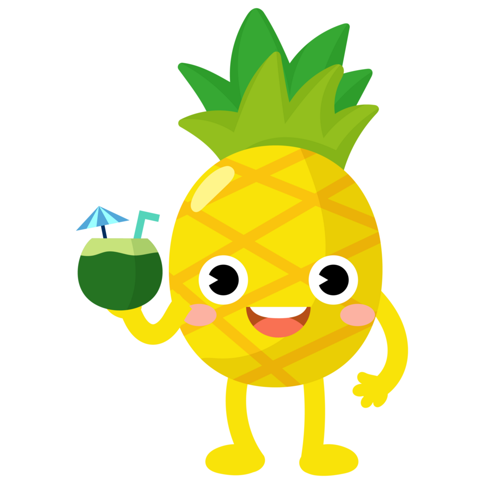 pineapple drinking cocktails, orange juice, coconut water, Funny pineapple hello summer png