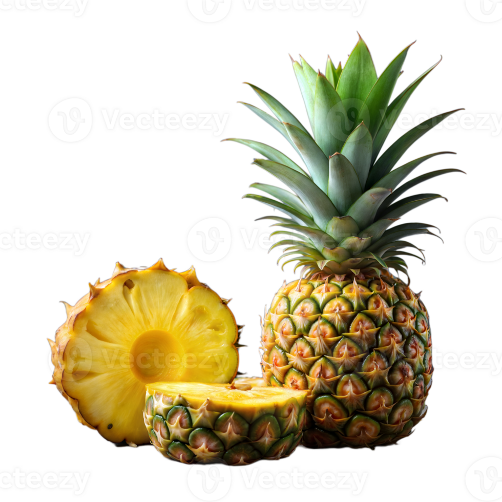 Fresh Pineapple and Its Cross-Section on a Transparent Background png
