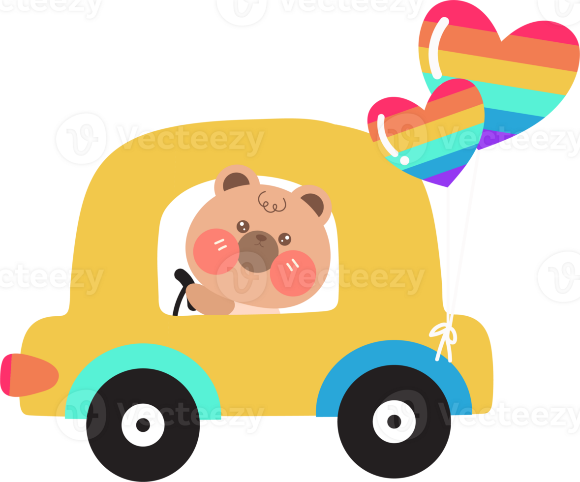 Cartoon teddy bear driving car . png