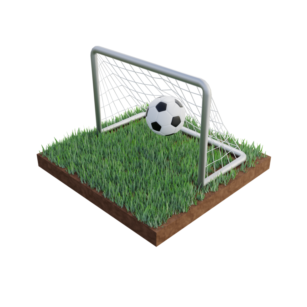 Soccer ball and net 3d illustration png