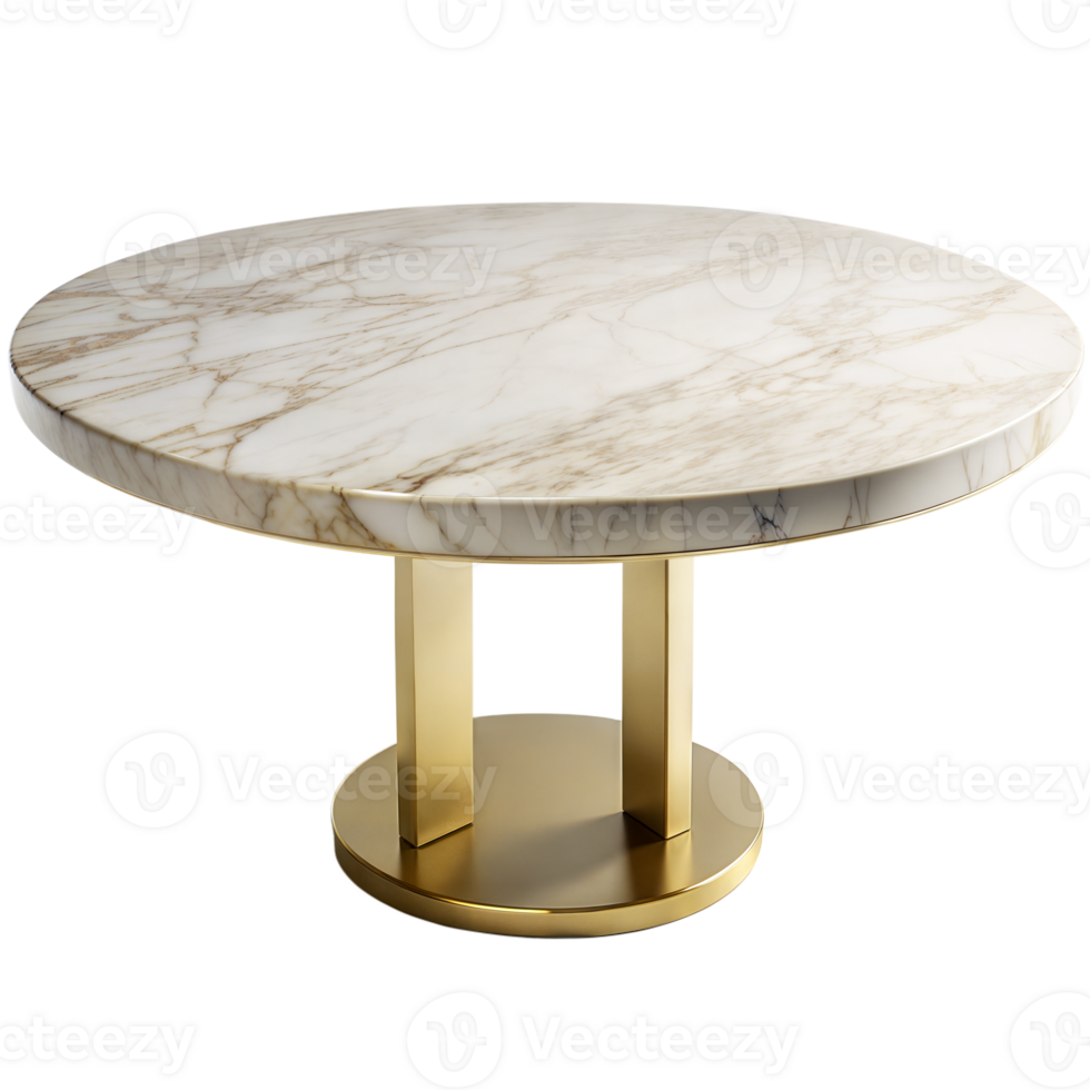 Elegant Round Marble Top Table With Golden Base on Transparent Background png
