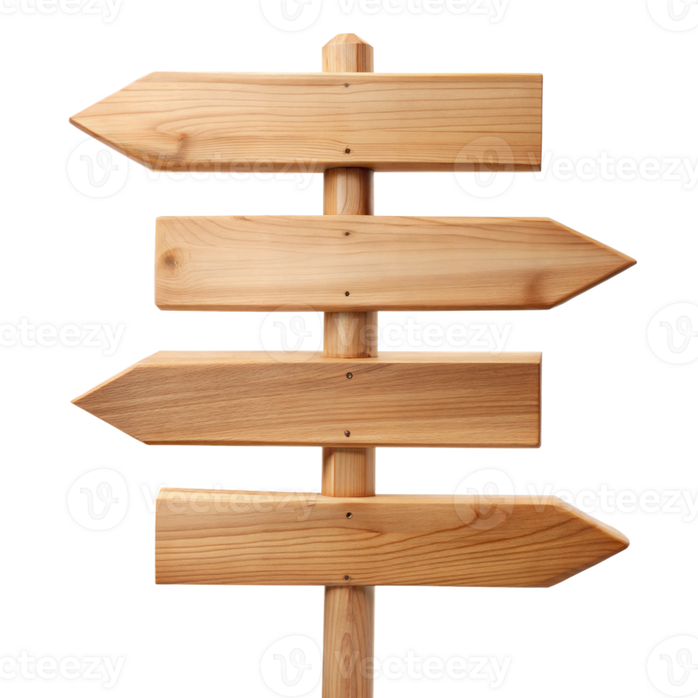 Wooden Directional Signpost With Blank Arrow Planks Isolated on Transparent Background png