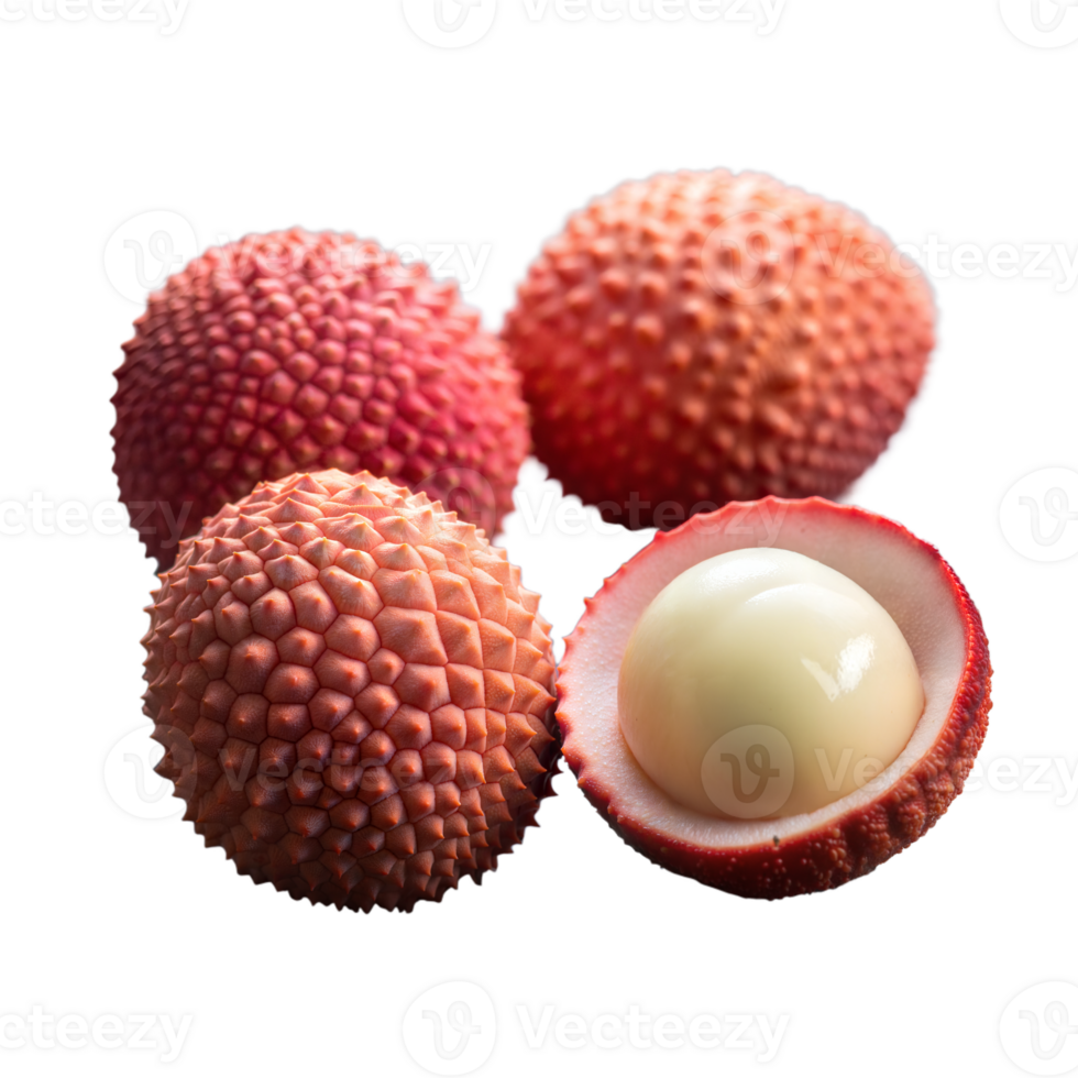 Whole and Halved Lychee Fruits Displayed Against a Transparent Background png