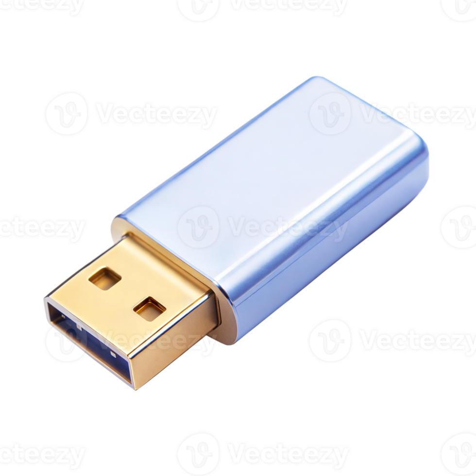 Blue USB Flash Drive Angled on a Transparent Background in Studio Lighting png