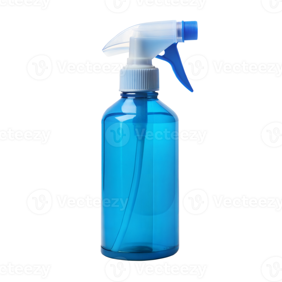 Blue Spray Bottle With Nozzle on Transparent Background in Studio Setting png