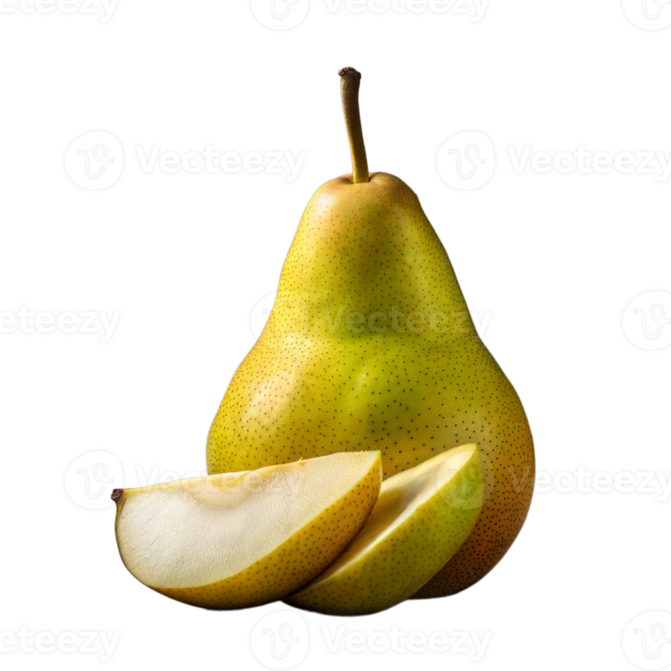 Fresh Green Pear and Sliced Segments Isolated on Transparent Background png