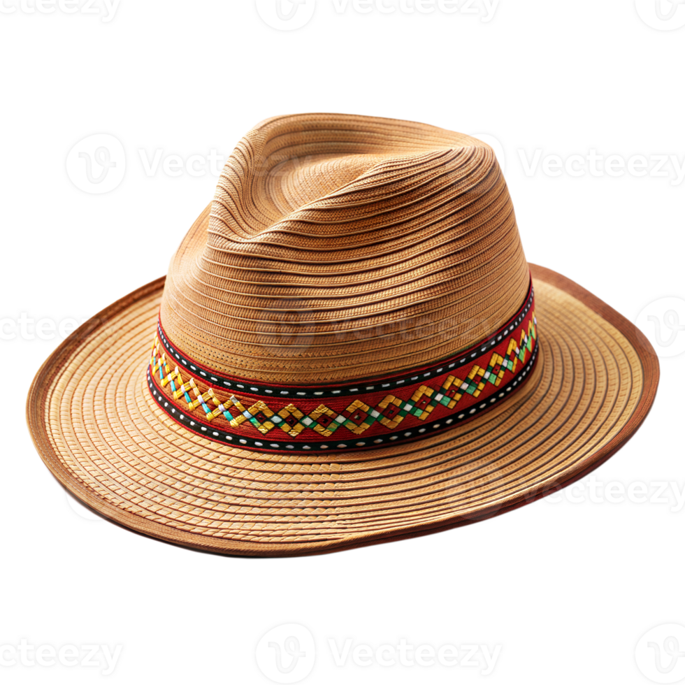 Elegant Straw Fedora Hat With Colorful Ribbon Detail Isolated on Transparent Background png