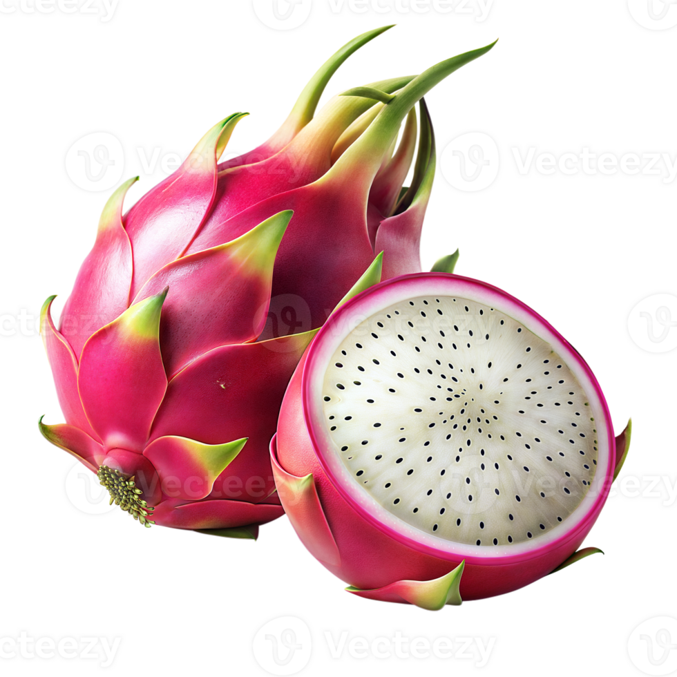 Close-Up of a Sliced Dragon Fruit on a Transparent Background png