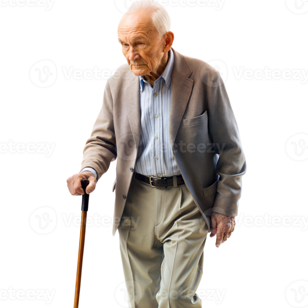 Elderly Man Walking With a Cane in Daylight, Portraying Determination and Strength png