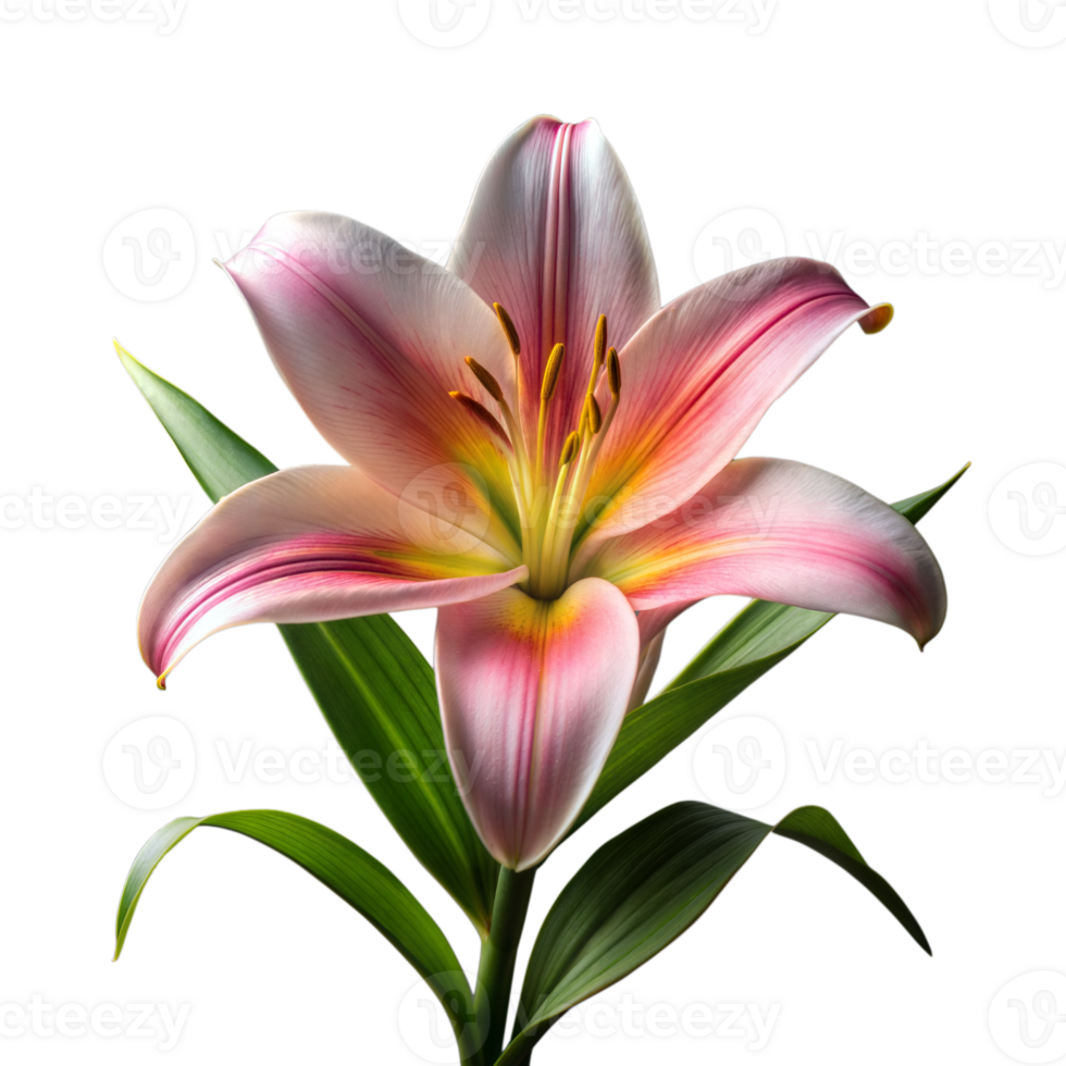 Close-Up View of a Blooming Pink and White Lily Against a Transparent Background png
