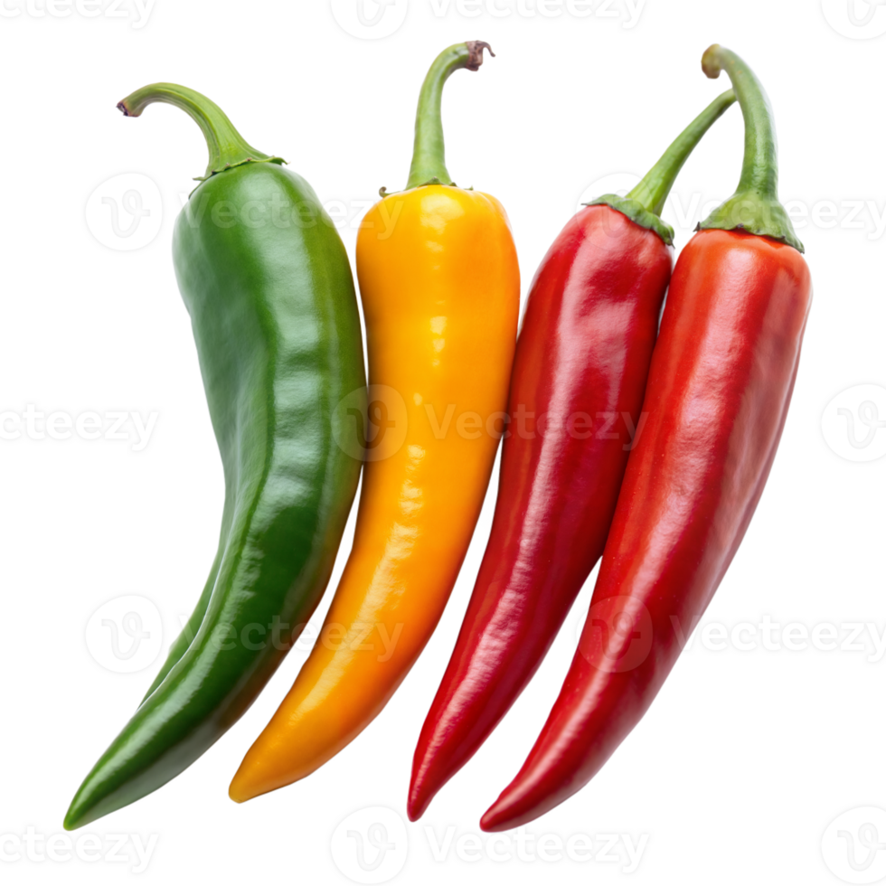 Three Different Colored Peppers on Transparent Background png