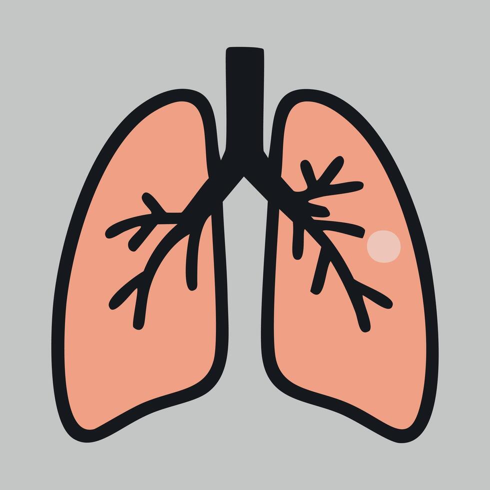Black and red lungs icon in flat style. illustration of pulmonary human lung on gray background. vector