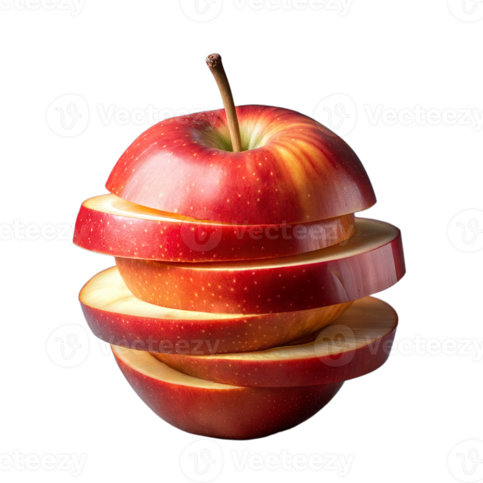 Sliced Red Apple Floating Against a Transparent Background png