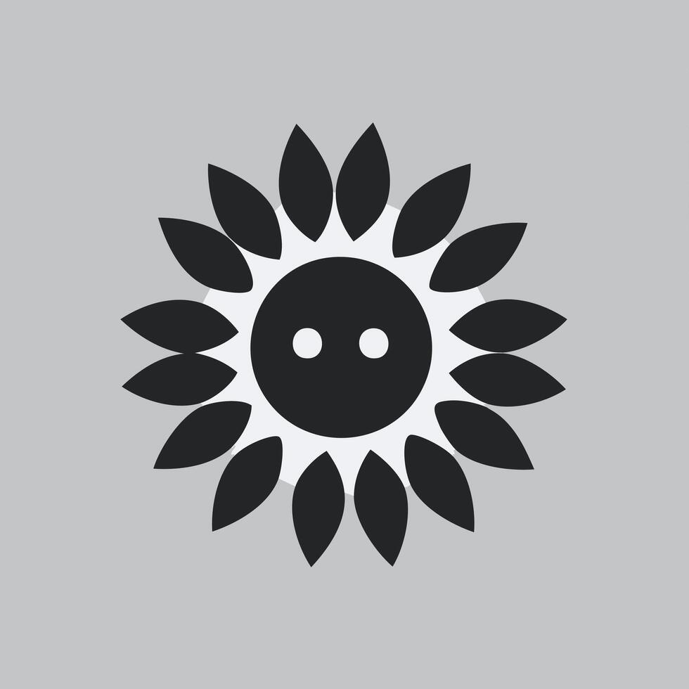 girasol emoji icono. negro y blanco solar flores ilustración. vector