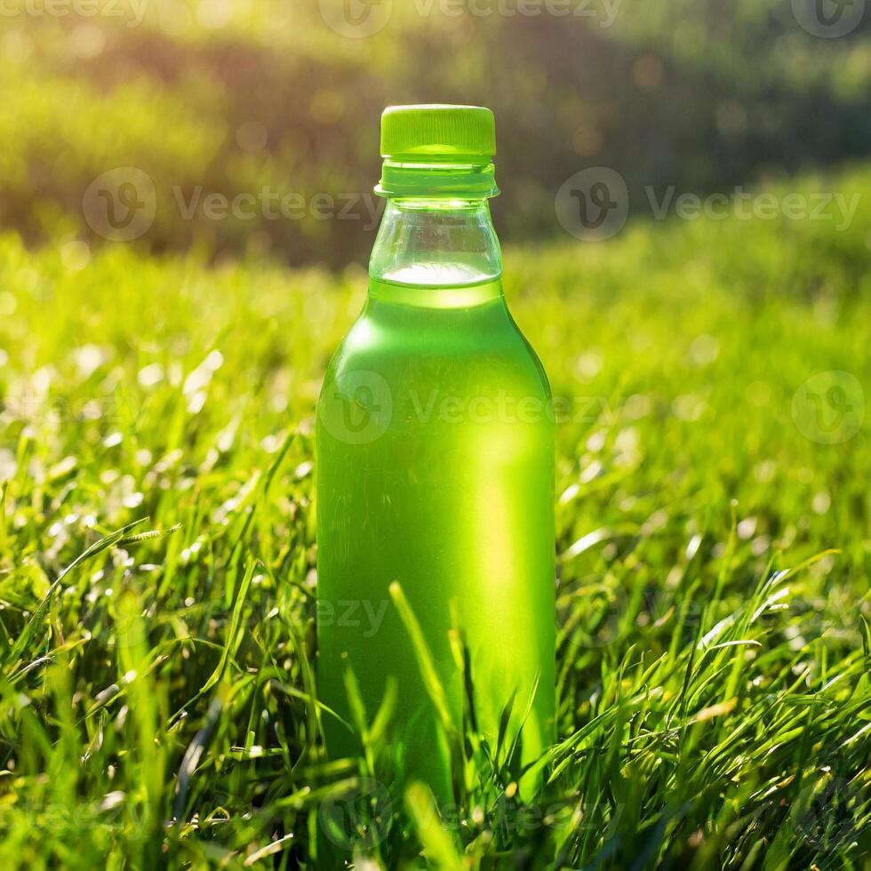 Pure fresh water in bottle, nature background, healthy life concept photo