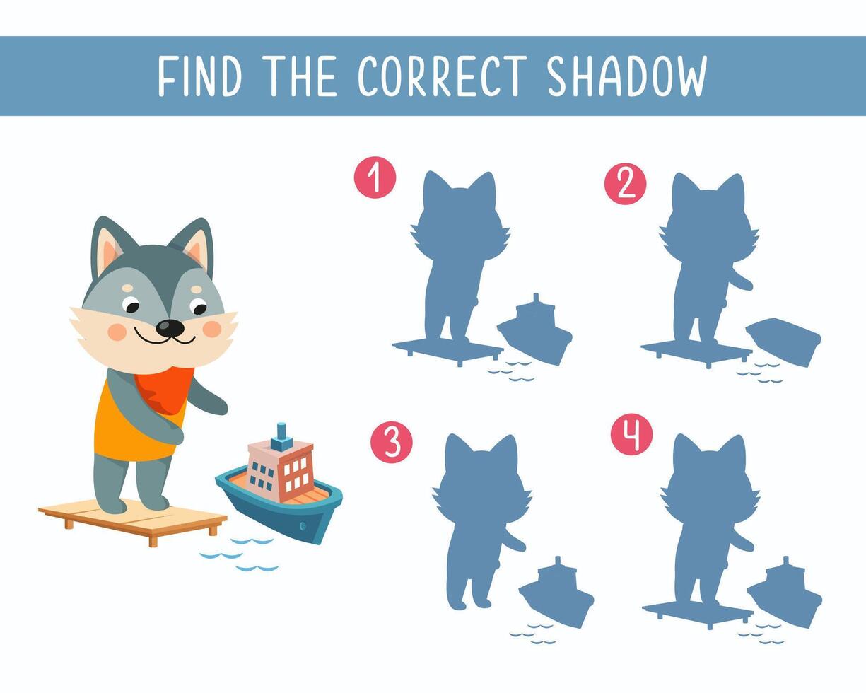 Find the right shadow. Puzzle Game for children. Cute animal on white background. Transport and animals. illustration. vector