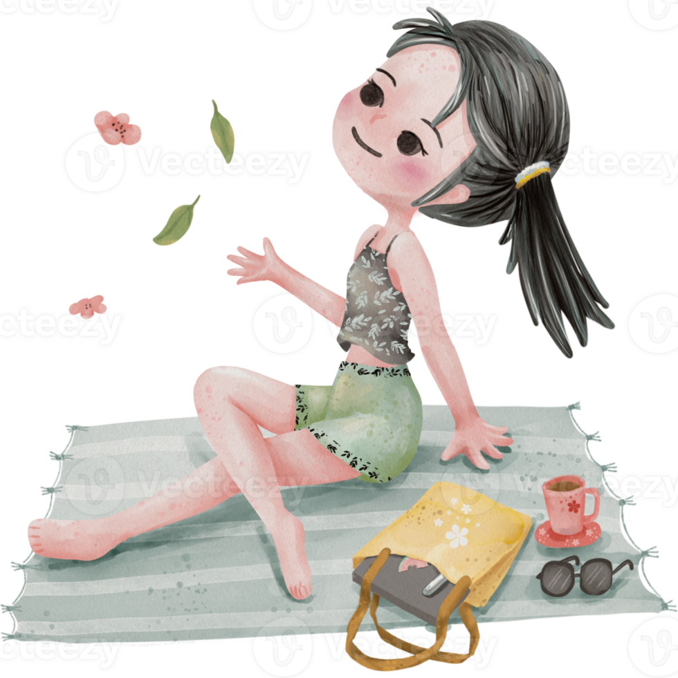 Cute girl and her hobbies png