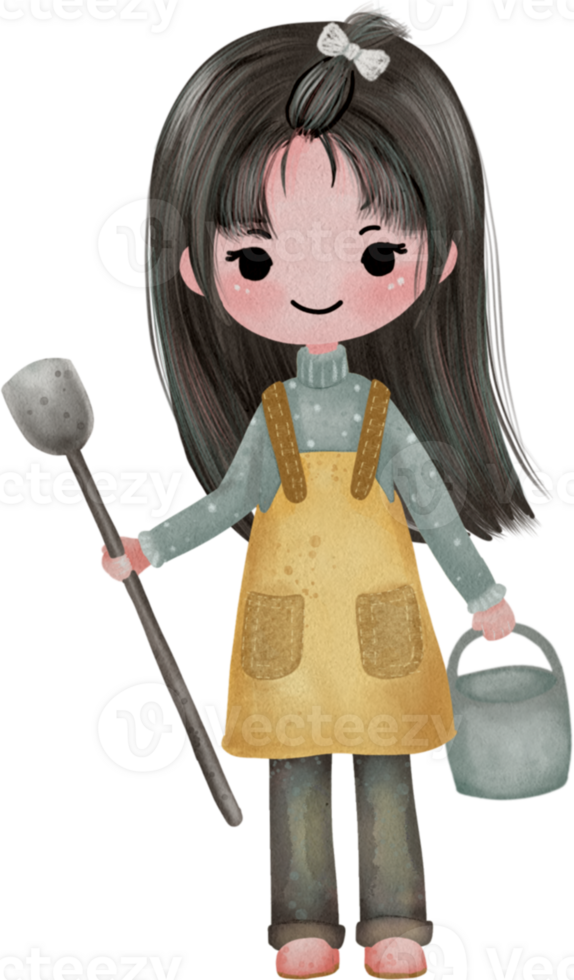 Cute girl and her hobbies png