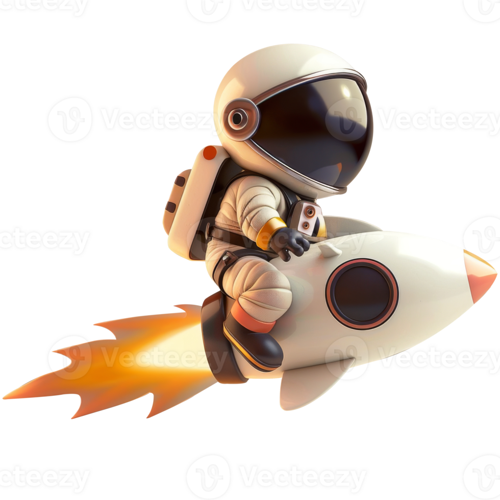 Astrounout riding a rocket, 3d cartoon. Transparent background, suitable for education, science and design elements png