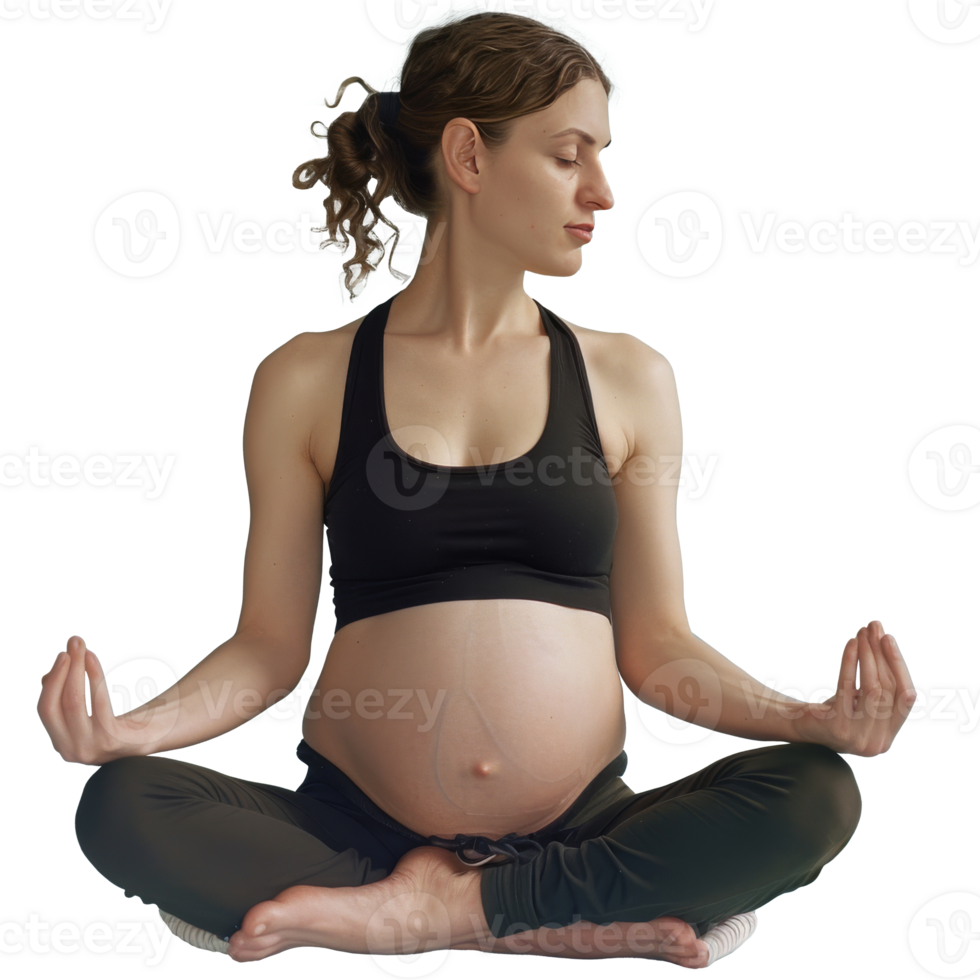 embarazada mujer haciendo yoga, transparente antecedentes png